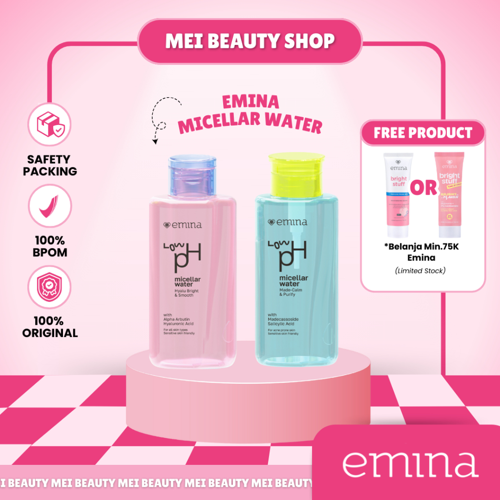 Emina Low pH Micellar Water - 125ml & 300ml | Pembersih Wajah-Gentle-Makeup Remover-Double Cleansing