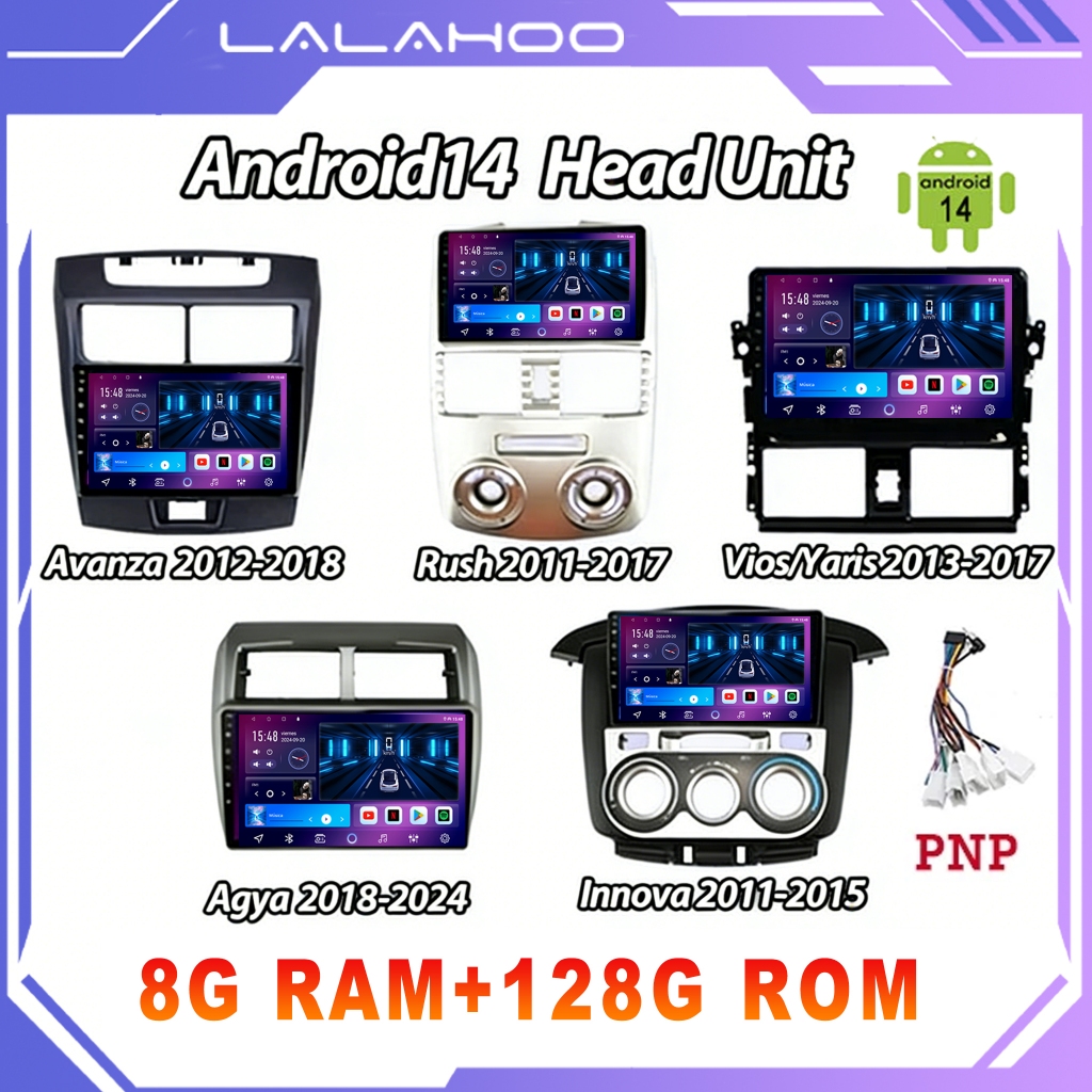 LALAHOO 8G+128G Head Unit Android14 Double Din Full Touchscreen with Cooling Fan Support Youtube/Net