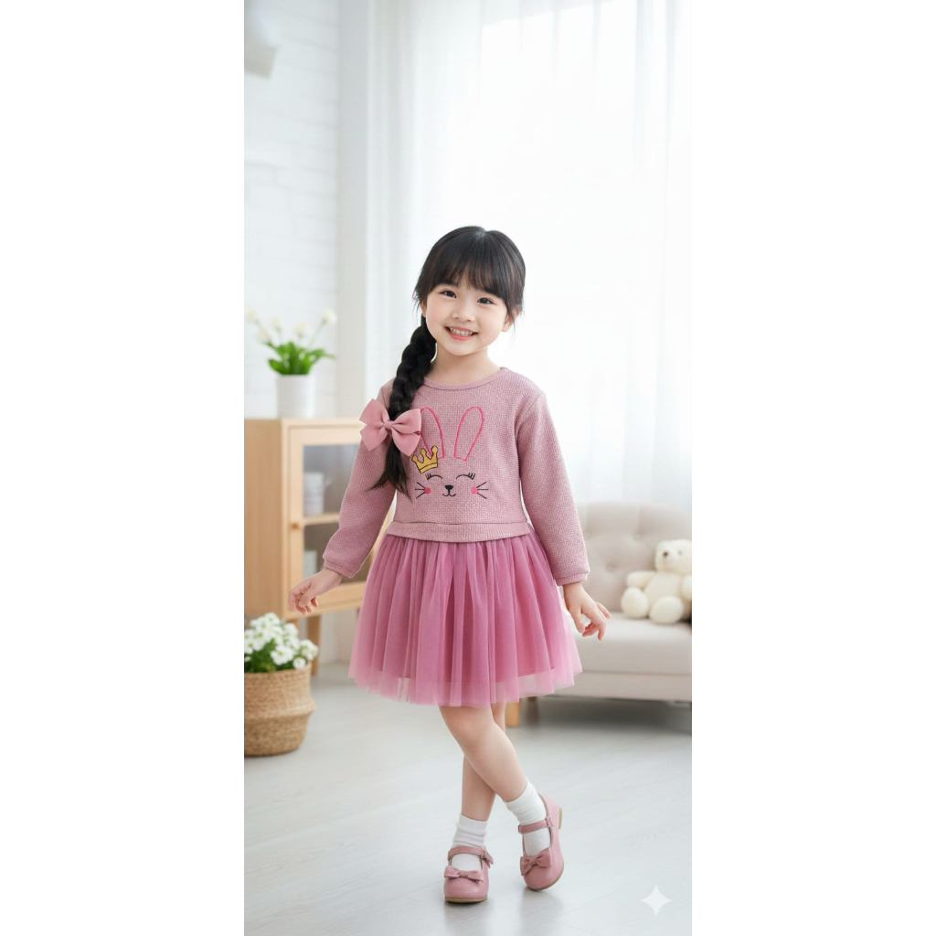 CATTIE DRESS ANAK / BAJU TERUSAN ANAK BAHAN WAFFLE UNIQLO ROK TUTU USIA 1-3,5thn | KOREAN STYLE ANAK