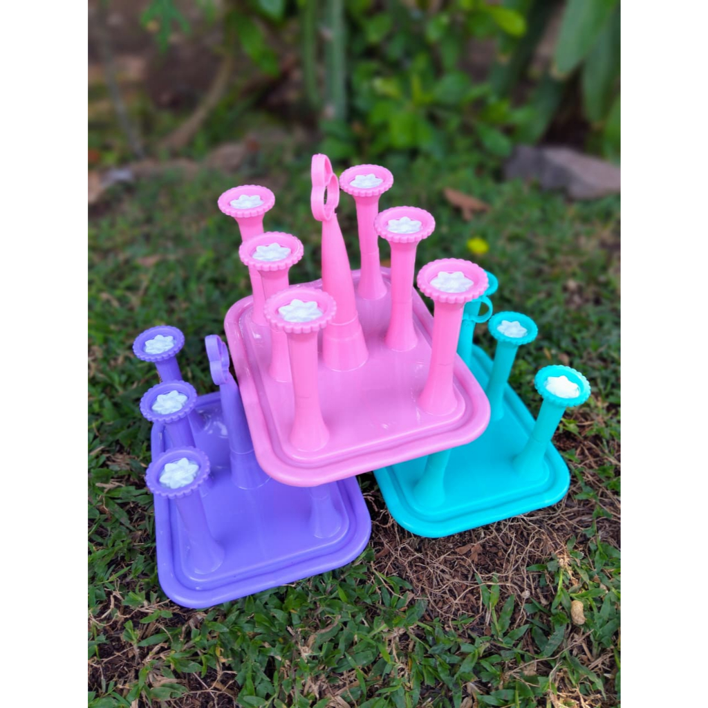 Stand Gelas 6 Stick Motif Bunga - Tatakan Gelas - Rak Gelas Segi Motif Bunga