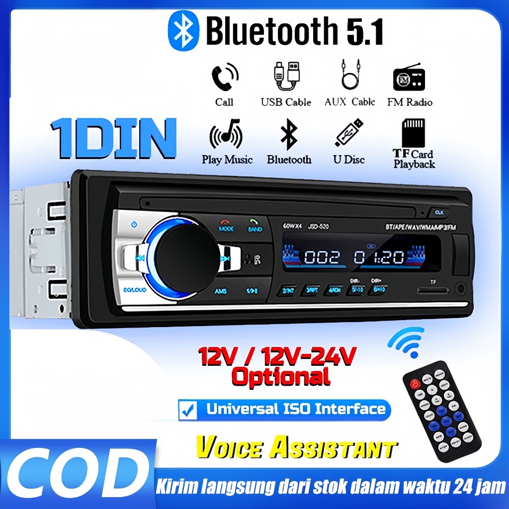 Bisa COD Tape Audio Radio Mobil Multifungsi Bluetooth USB MP3 FM Radio JSD-520 LCD Multifungsi Bluet
