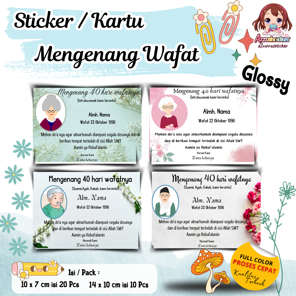 (isi 20pcs/10pcs) P1 Kartu/Stiker Wafat Mengenang 40hari/100 hari/1000hari/ Haul