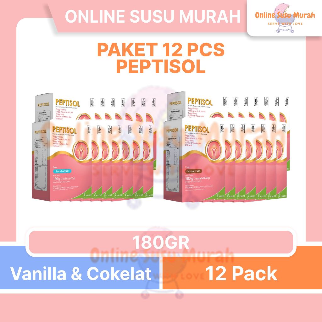 PEPTISOL VANILA COKLAT PAKET 12 KOTAK 180GR NUTRISI TINGGI PROTEIN RENDAH RESIDU 180 GR SSKD
