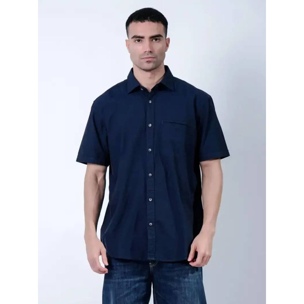 Lois Kemeja Lengan Pendek Dobby KLS615 Navy biru dongker