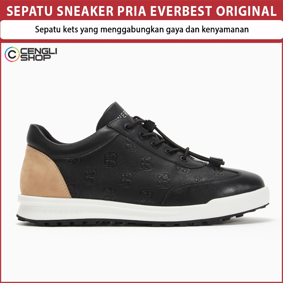 SEPATU SNEAKER KULIT EVERBEST PRIA ORIGINAL KASUAL KETS BRANDED HITAM EM59