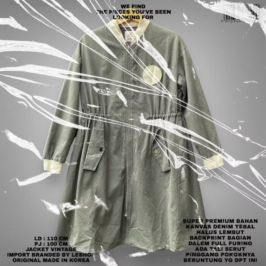 LESHOP ORIGINAL KOREAN JACKET PARKA PREMIUM/SAGE GREEN PARKA JACKET LONG SERUT MEGAR BAHAN CANVAS JE