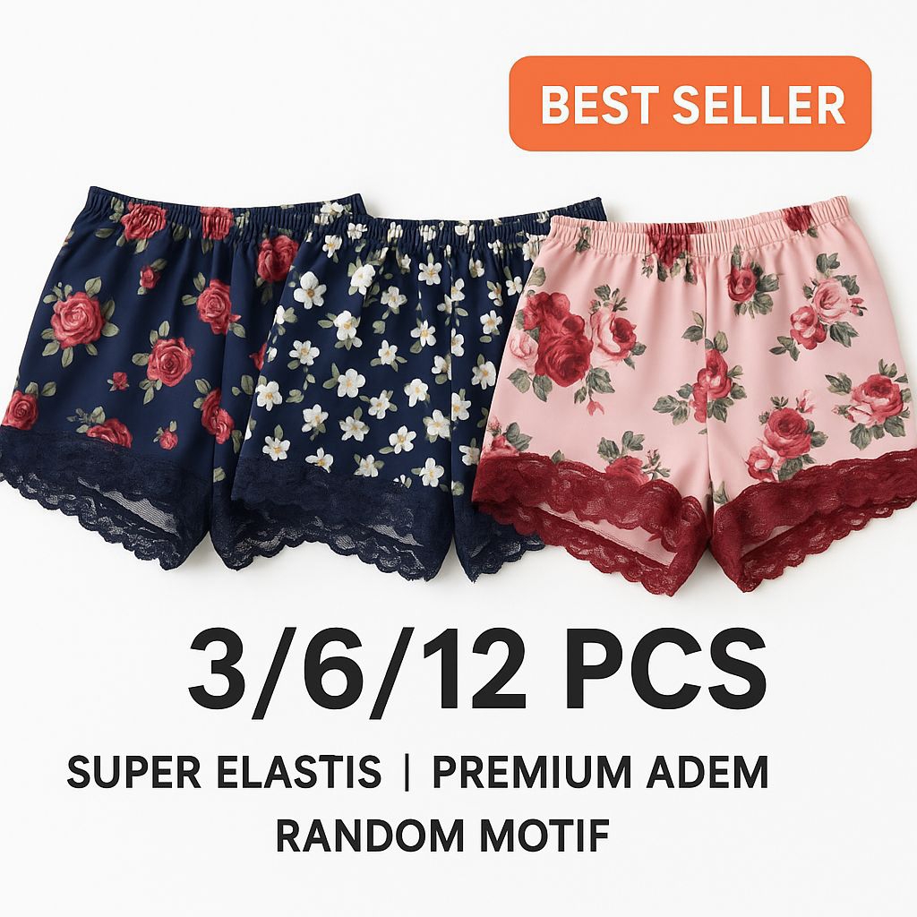 CD Hotpants Jumbo Wanita Spandek Jersey Adem Super Elastis Motif Bunga – Isi 3/6/12 PCS
