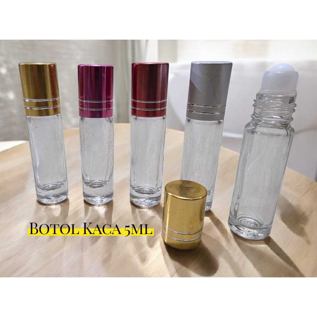 TERMURAH Botol Parfum Roll 5ml Polos Bening / Botol kaca Roll Tutup Warna 5ml / Botol Kaca Parfum Mi