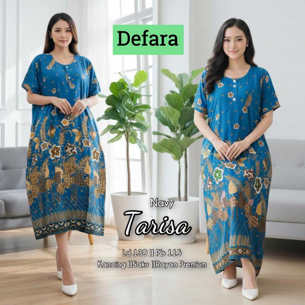 Daster Midi Dress Tarisa Original Defara Rayon Premium Adem Motif Batik Modern Lengan Pendek Kancing