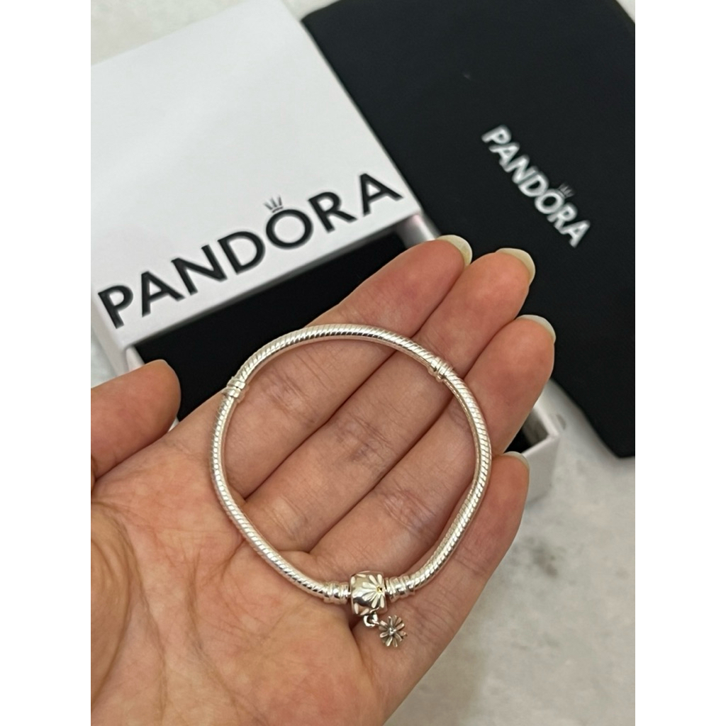 PANDORA MOMENTS DAISY FLOWER CLASP SNAKE CHAIN BRACELET GELANG PANDORA ASLI ORIGINAL