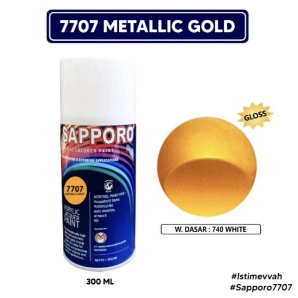 SAPPORO 7707 METALLIC GOLD CAT SEMPROT SPRAY PAINT PILOK SAPORO WARNA EMAS KUNING METALIK