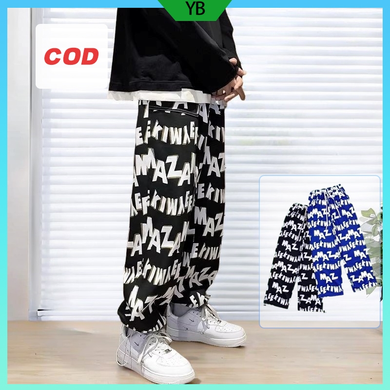 Celana panjang pria celana y2k motif baggy  oversize pants pria hip hop style