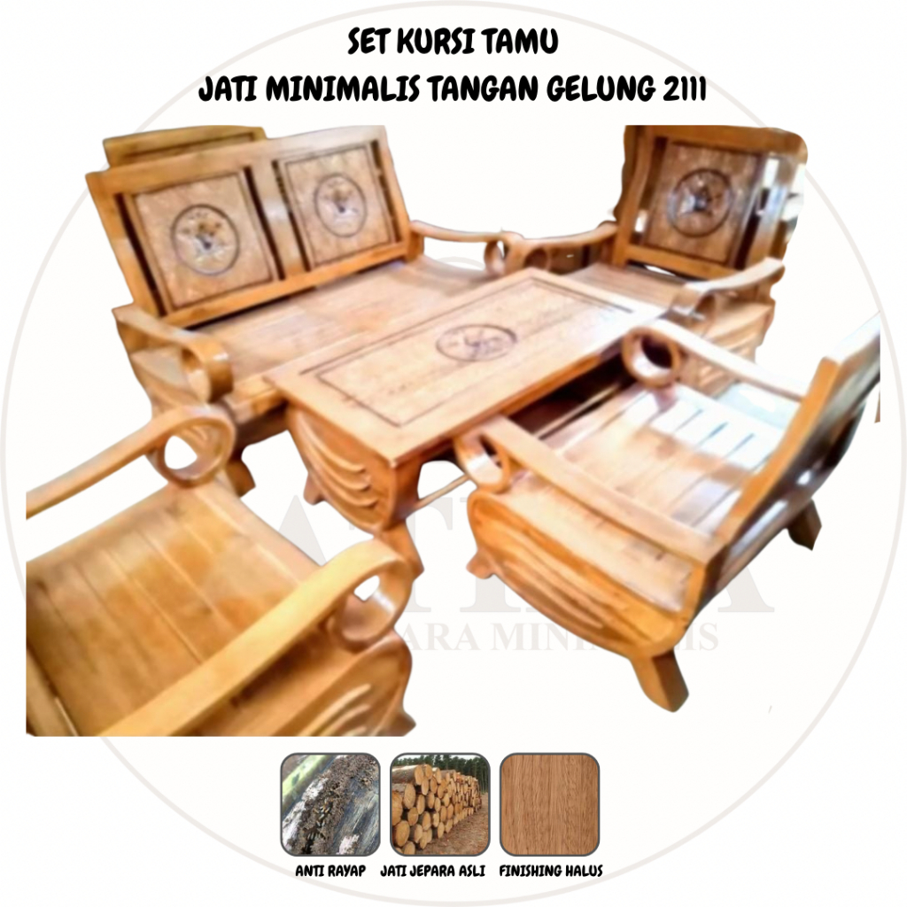 Set Kursi Tamu Jati Minimalis Tangan Gelung 2111 | Kursi Tamu Jati Asli Jepara Murah Palembang