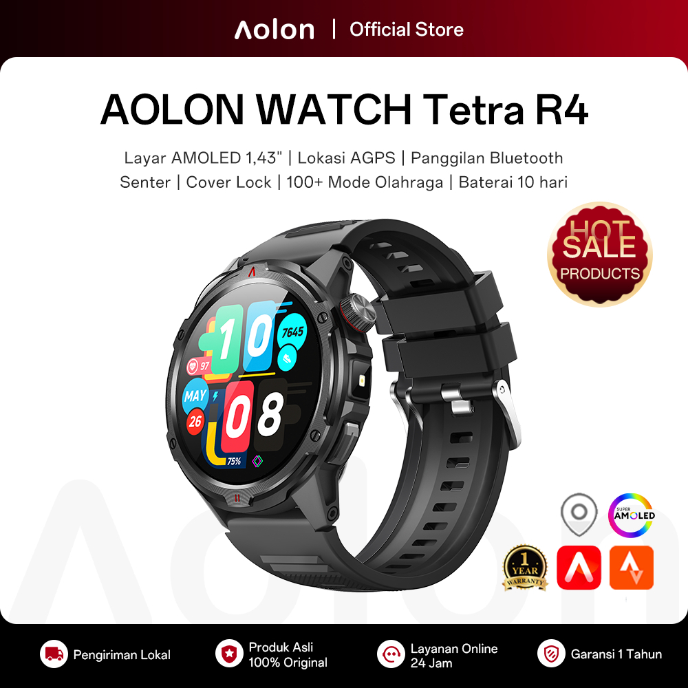 [Garansi 1 Tahun] Aolon Tetra R4 AGPS Smartwatch Pria Amoled AOD 46mm Cover Lock Telepon Bluetooth 1