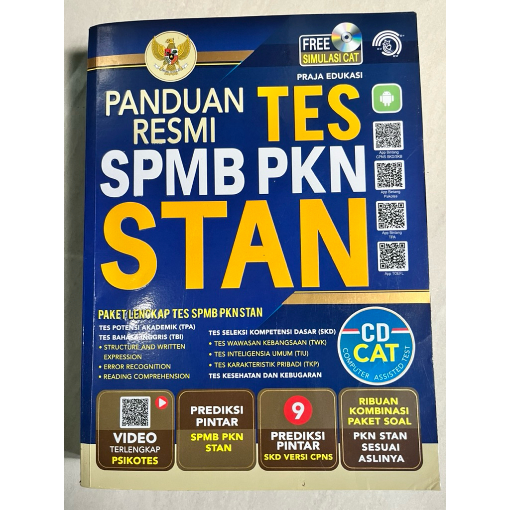 (PRELOVED) BUKU PRADJA EDUKASI PANDUAN RESMI TES SPMB PKN STAN (TPA,TBI,SKD)