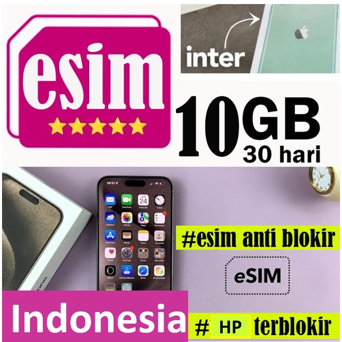 esim roaming Indonesia hp Inter - Kuota 10Gb aktif 30 hari, Solusi hilang sinyal, Garansi
