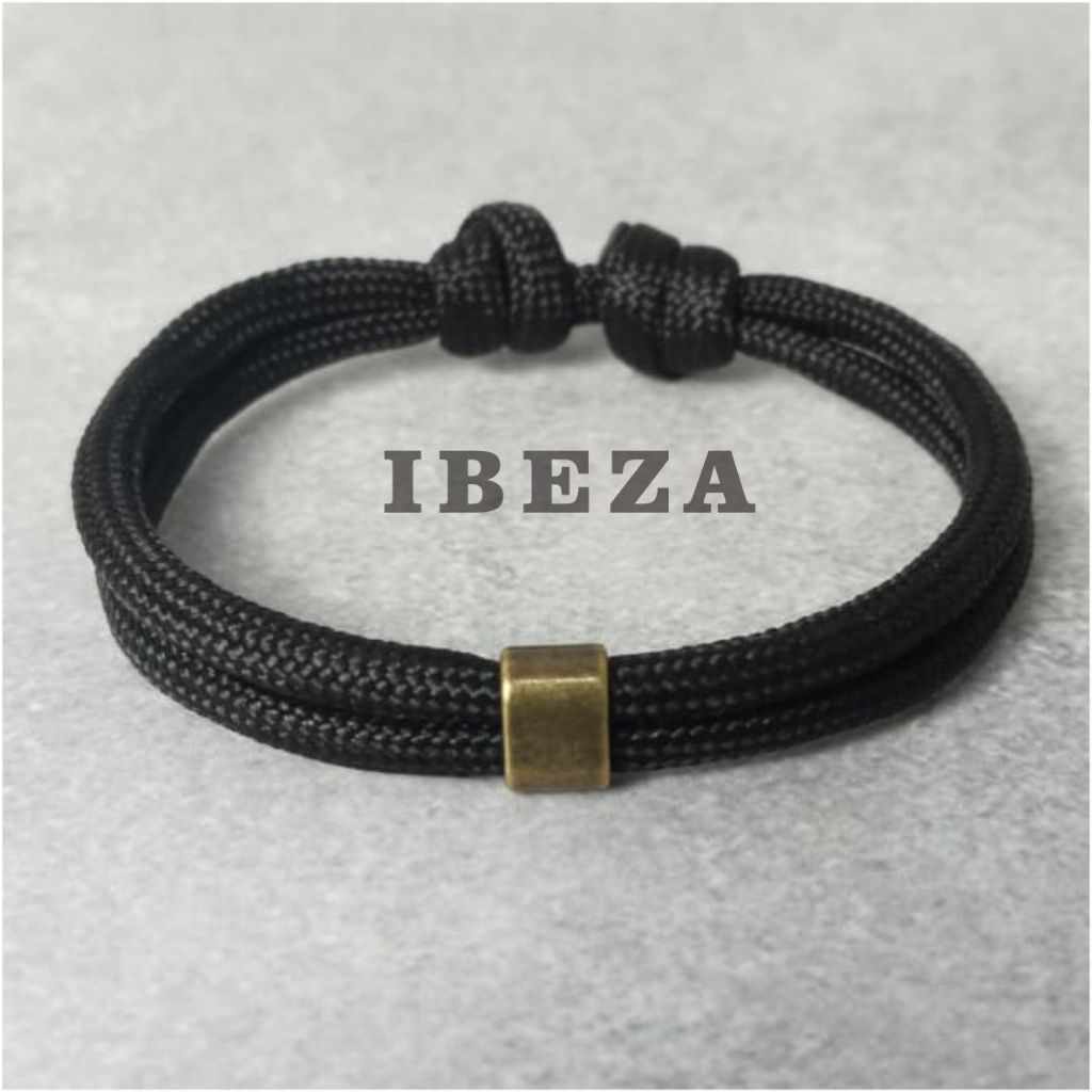 Gelang Paracord Simpel Unisex - Hitam Polos, Adjustable Tali Prusik