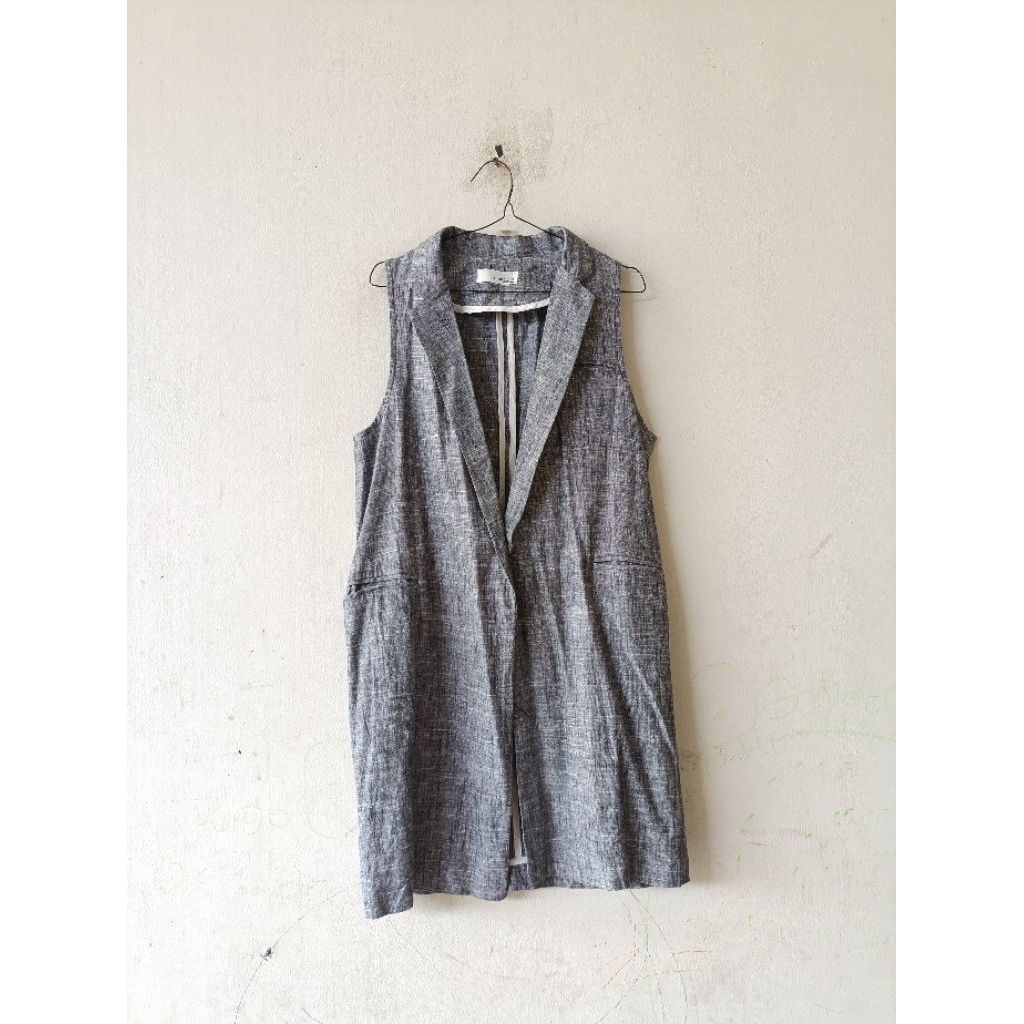 Grey Misty Abstrak Linen Long Vest Daily By A Second