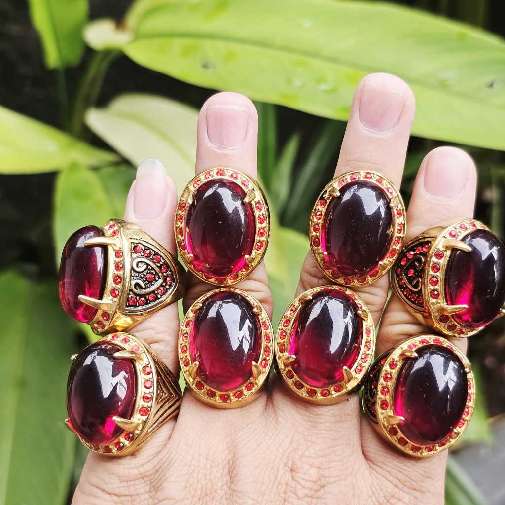 [TRENDS COD] Cincin Batu Akik Merah Siem Jumbo Ring warna Emas dengan Permata Ruby Merah Darah Mewah