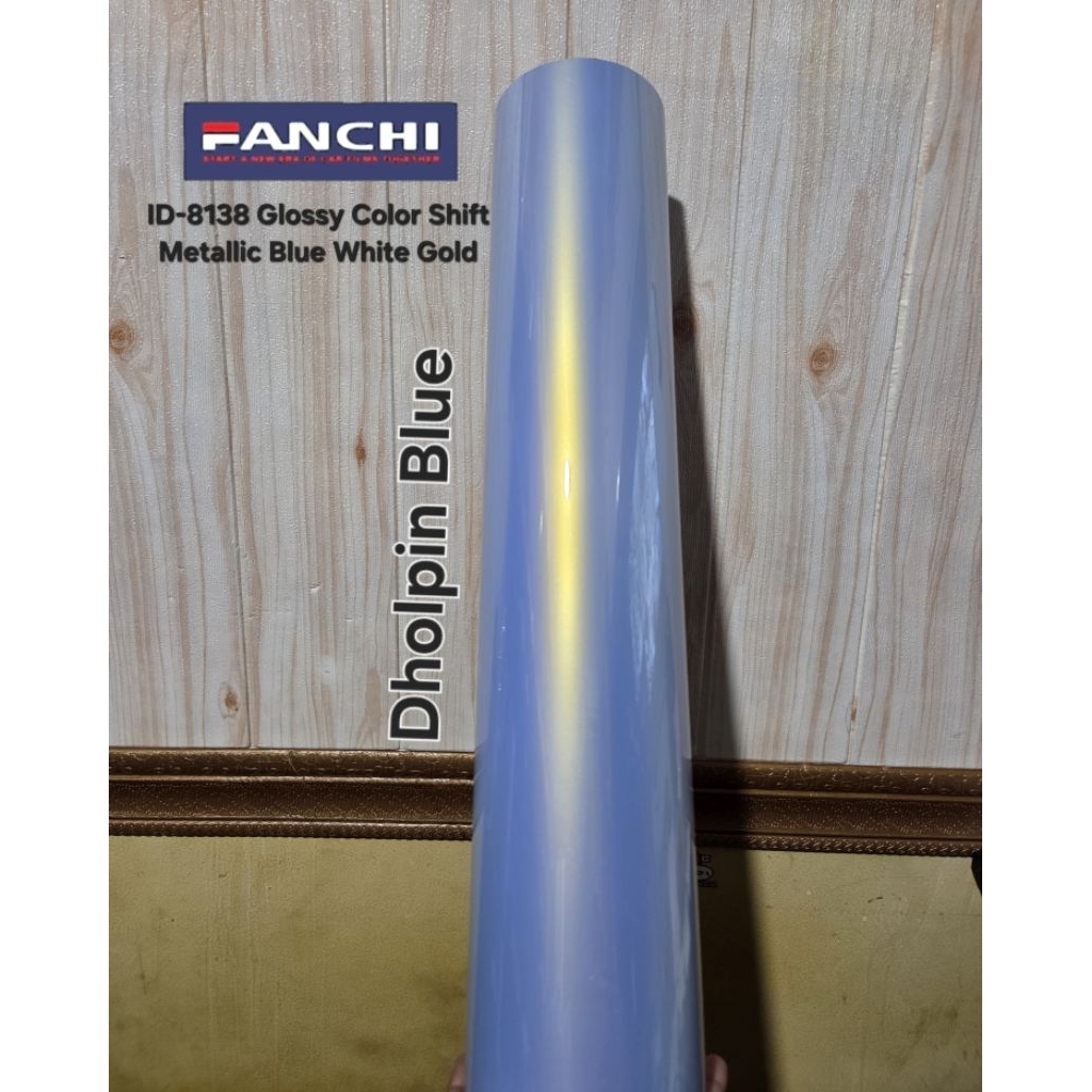 50CM Sticker FANCHI ID-8138 Glossy Color Shift Blue White Gold Biru Dolphin Blue PET per 50CM