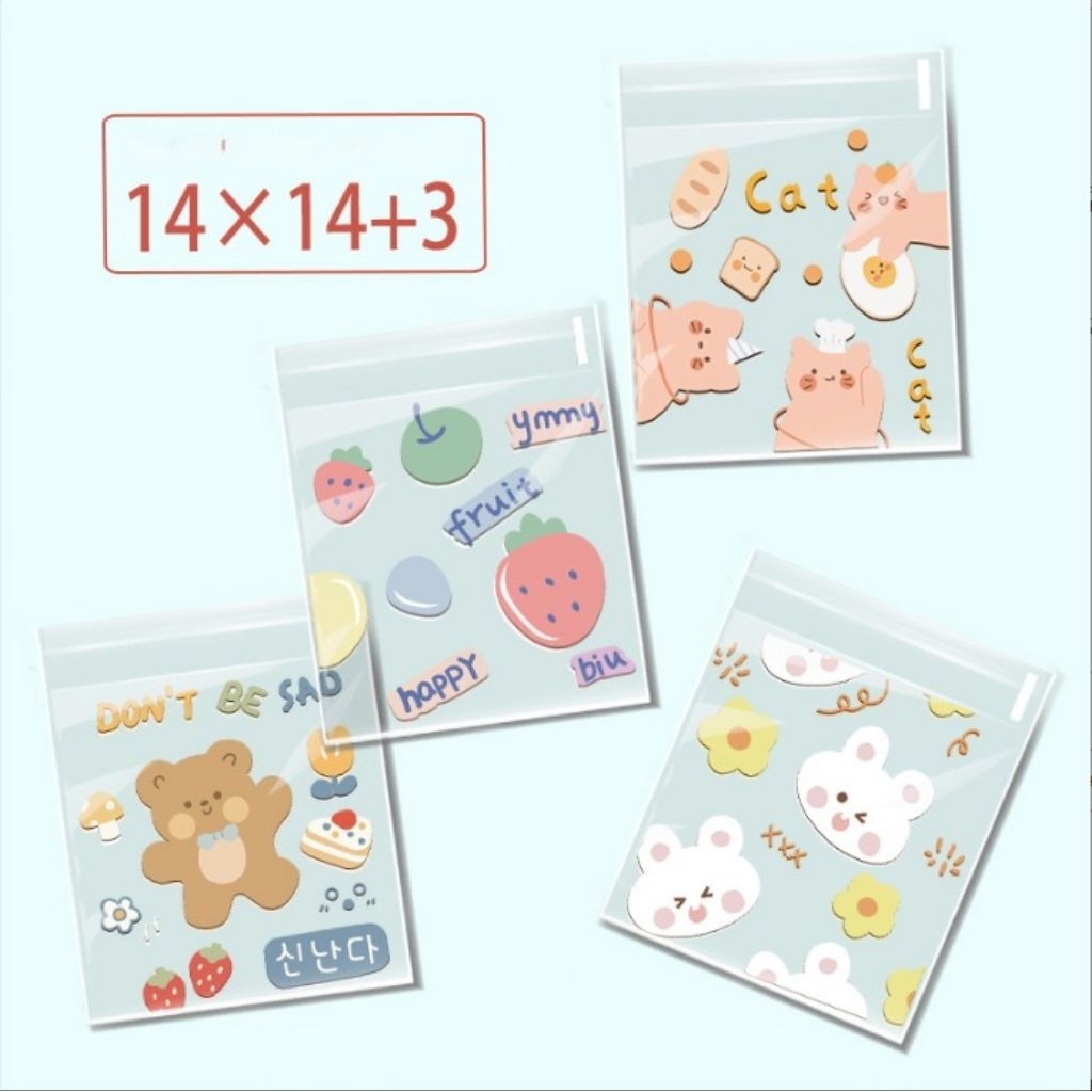 plastik cookies 14 x 14 + 3 cm / plastik opp seal bermotif