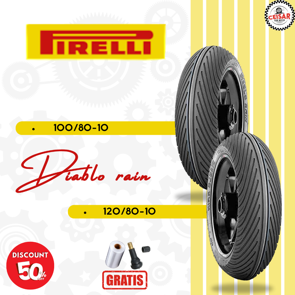 Sepasang Ban Motor PIRELLI DIABLO RAIN 100/80 120/80 Ring 10 Tubeless