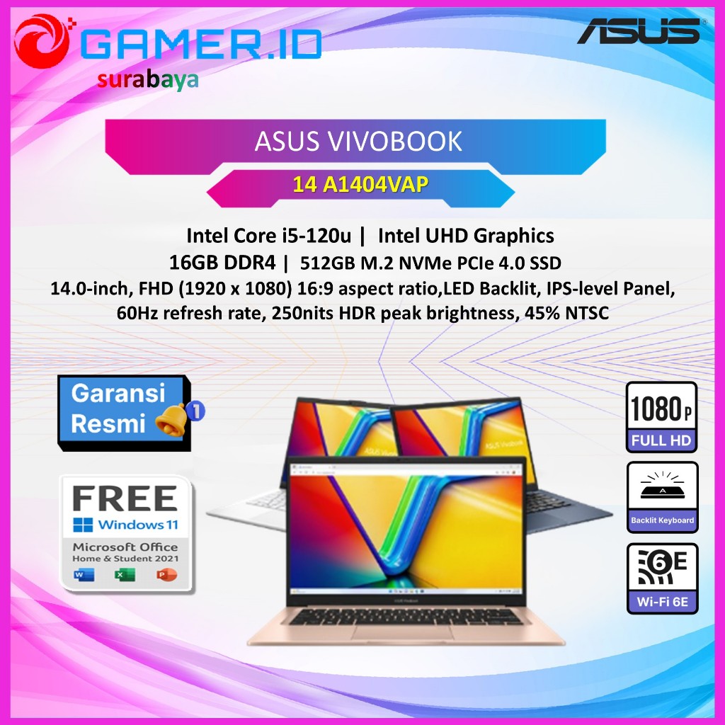 LAPTOP ASUS VIVOBOOK 14 A1404VAP CORE I5 120U / 16GB 512GB 14.0FHD VIPS