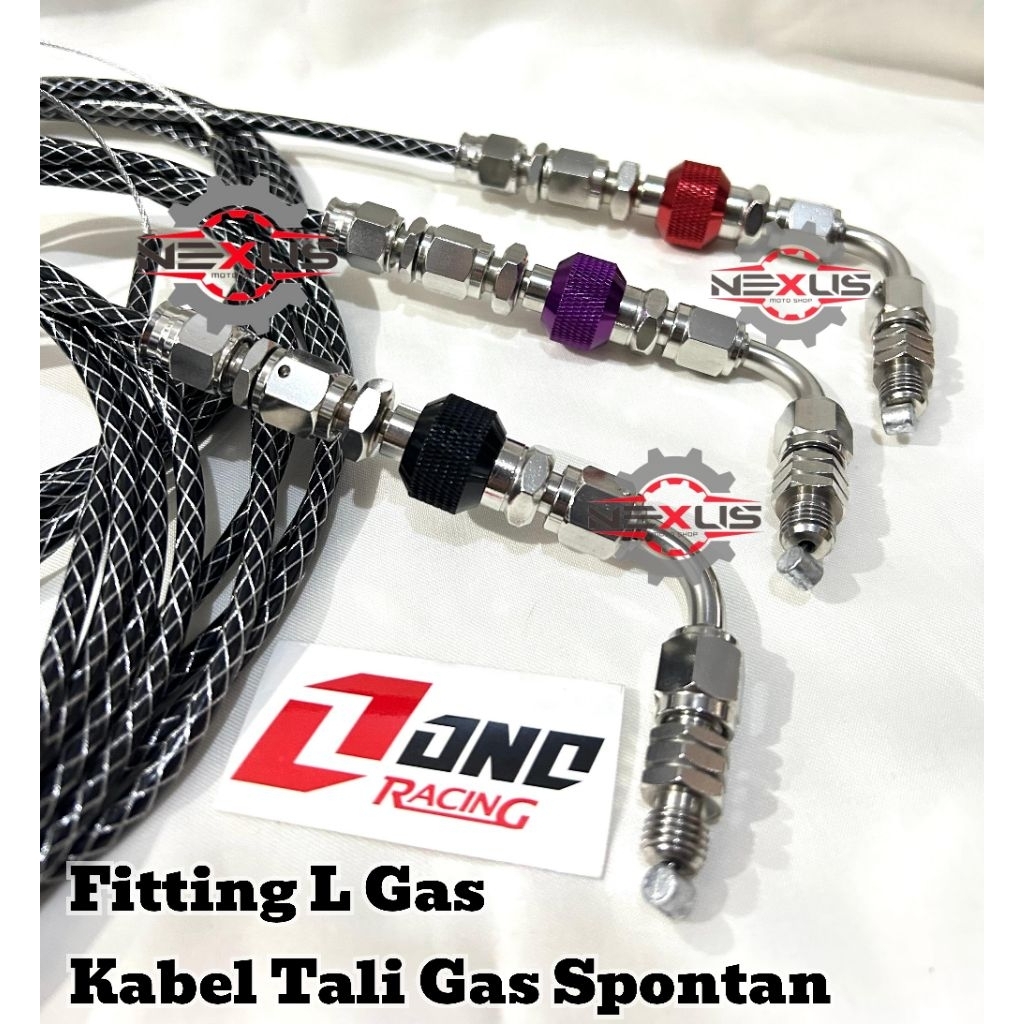 One Racing- Kabel Tali Gas Spontan Dan Fitting L Gas Universal Cnc Fitting L Gas Dan Kabel Tali Gas