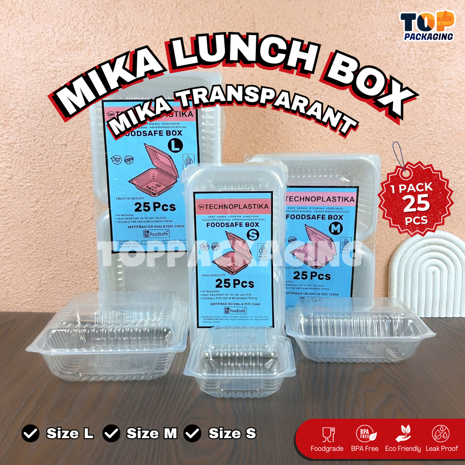 Mika Lunch Box Foodsafe Plastik Tebal Transparan Kemasan Makanan Kue Camilan Dimsum S M L Isi 25 Pcs