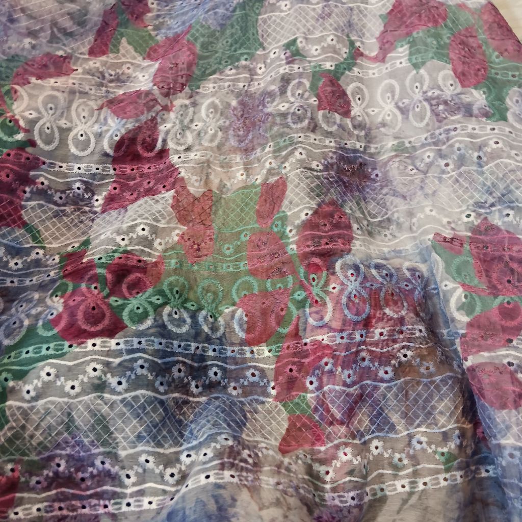 Katun BordirKain Katun Bordir Bunga Premium MeteranKatun Bordir Import Motif Elegan Bahan JahitKain 