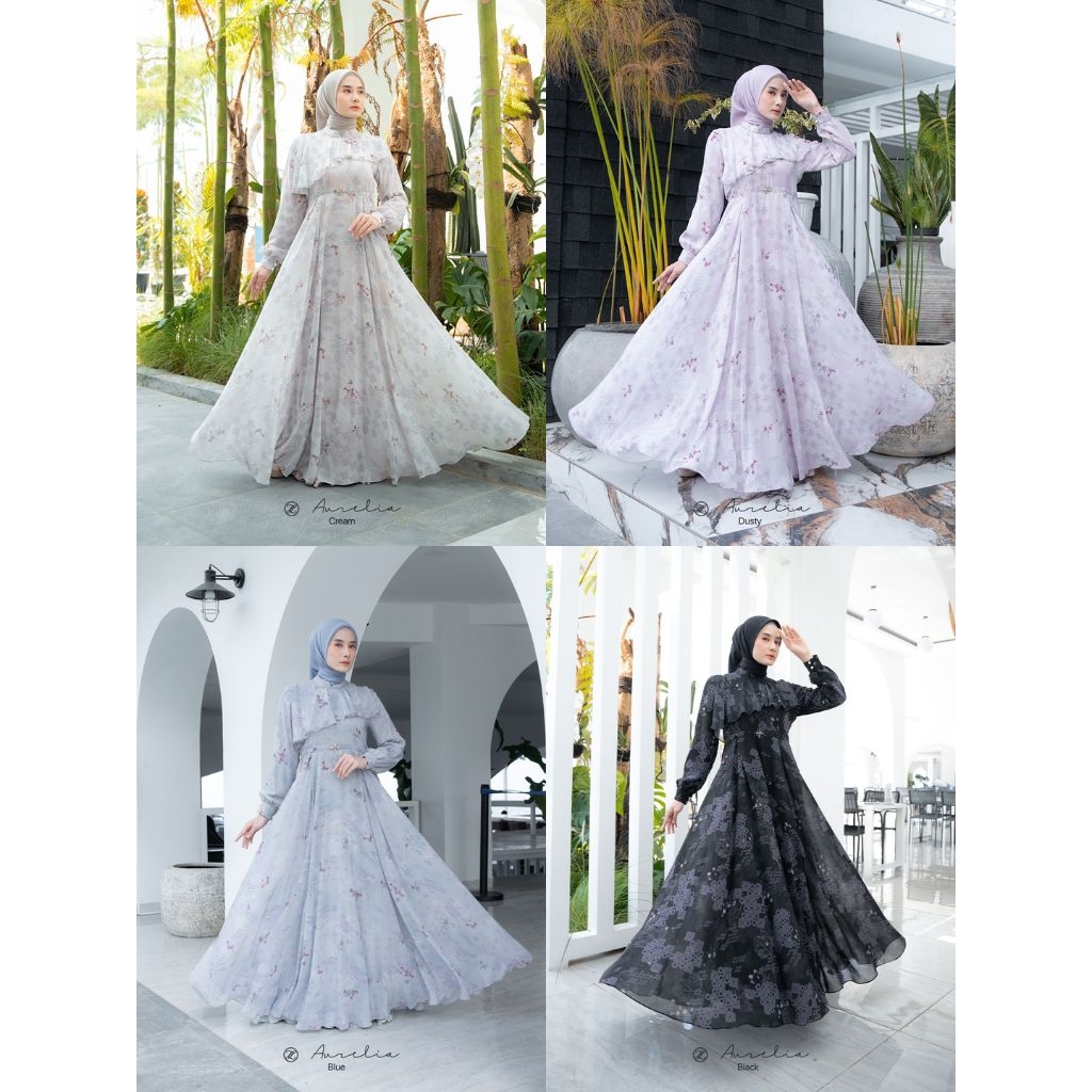 Aurelia dress by zalifa, gamis zalifa gamis motif, gamis raya, gamis lebaran