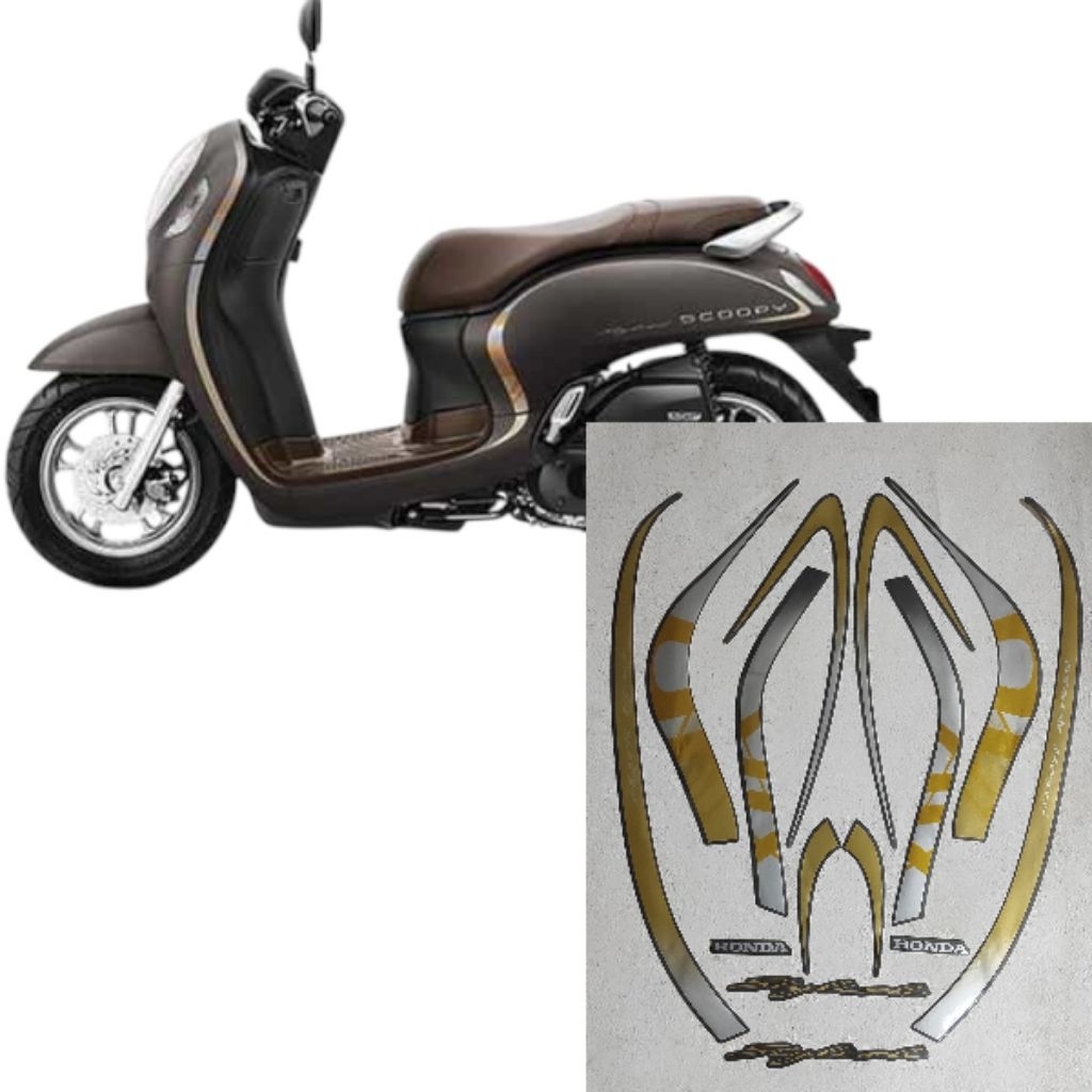 stiker striping motor Scoopy Stylish 2021 warna matte brown.