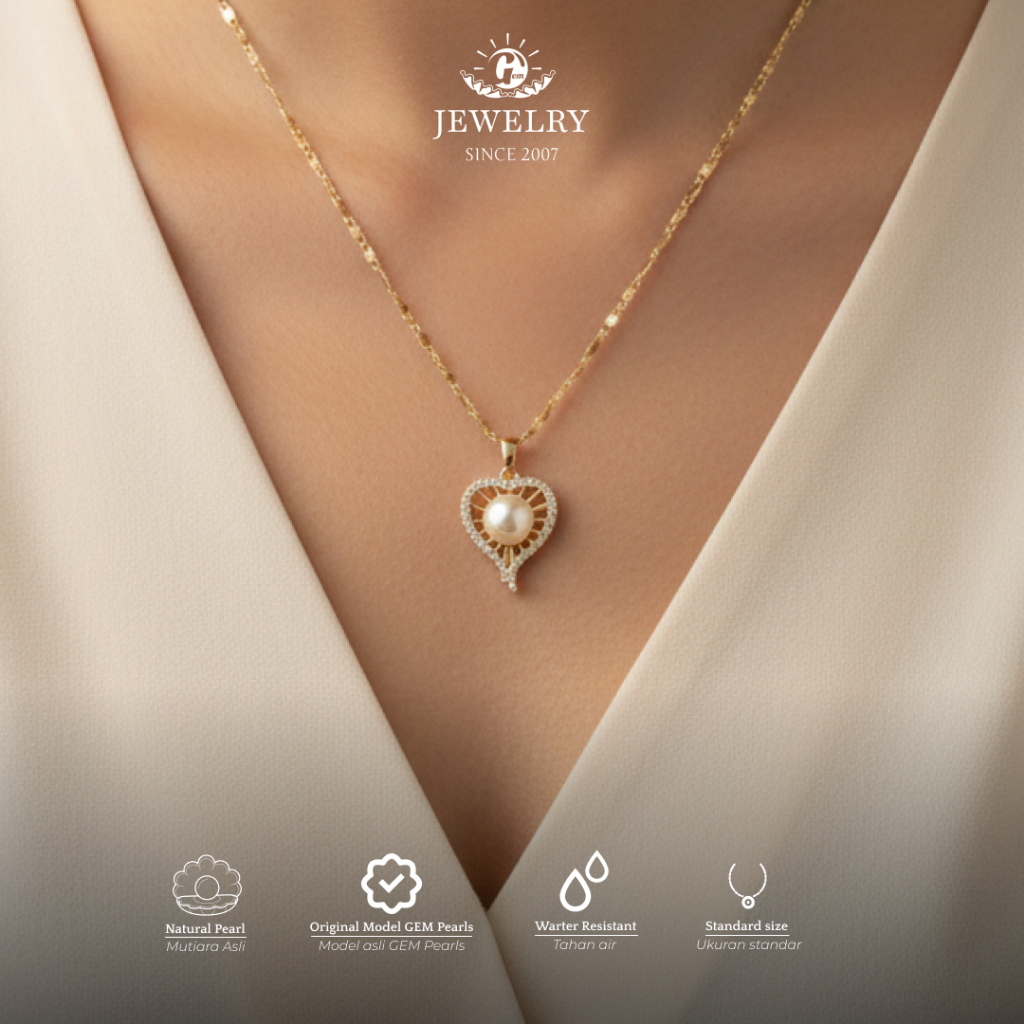 Kalung Mutiara Air Laut Asli Lombok Round Bulat Sempurna | Perhiasan Wanita Mewah Setting Chrome Pre