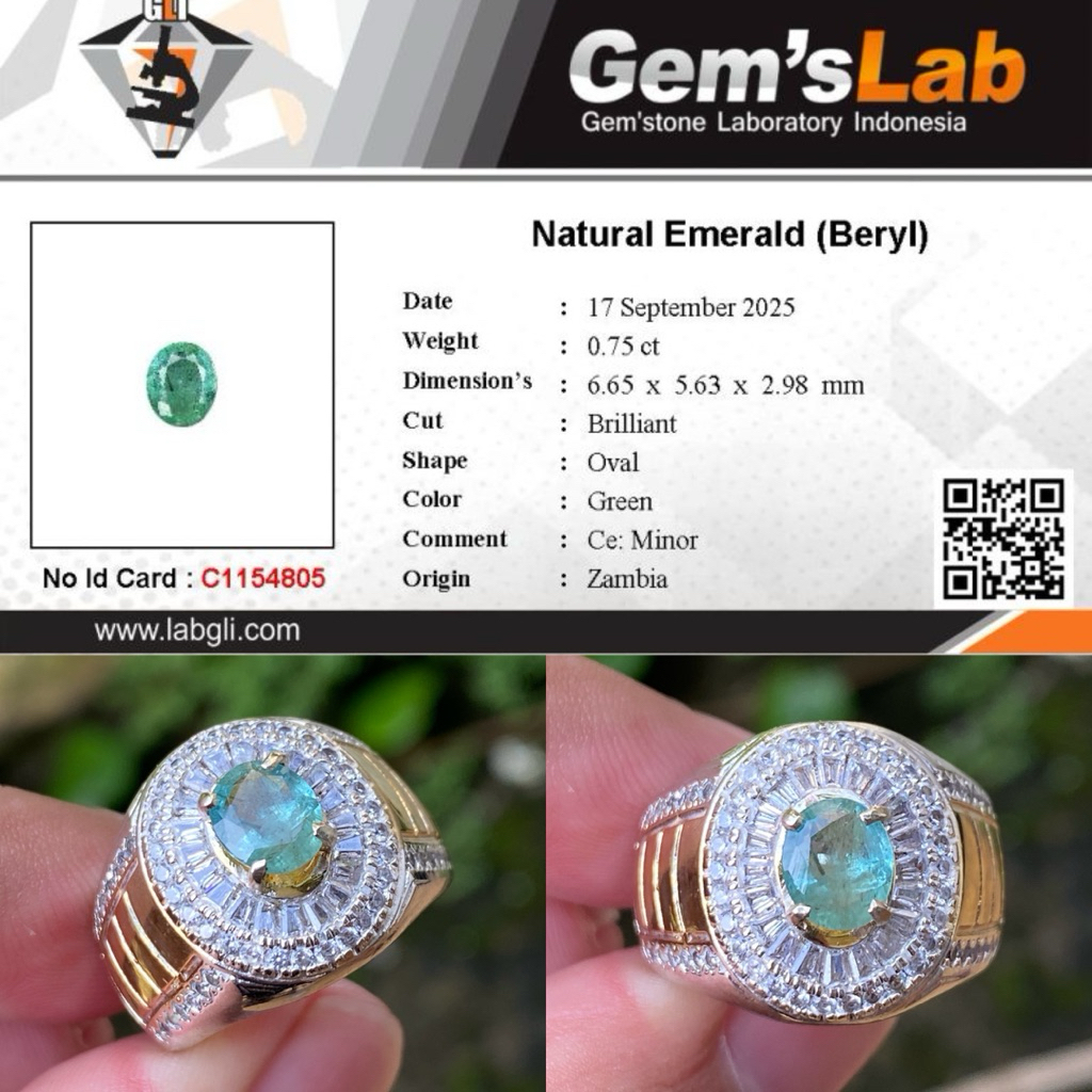 Size 7 / 16 - Natural Emerald Beryl (Zamrud) 0,75 ct Minor Treatment Ring Tepper Microsetting Alpaka