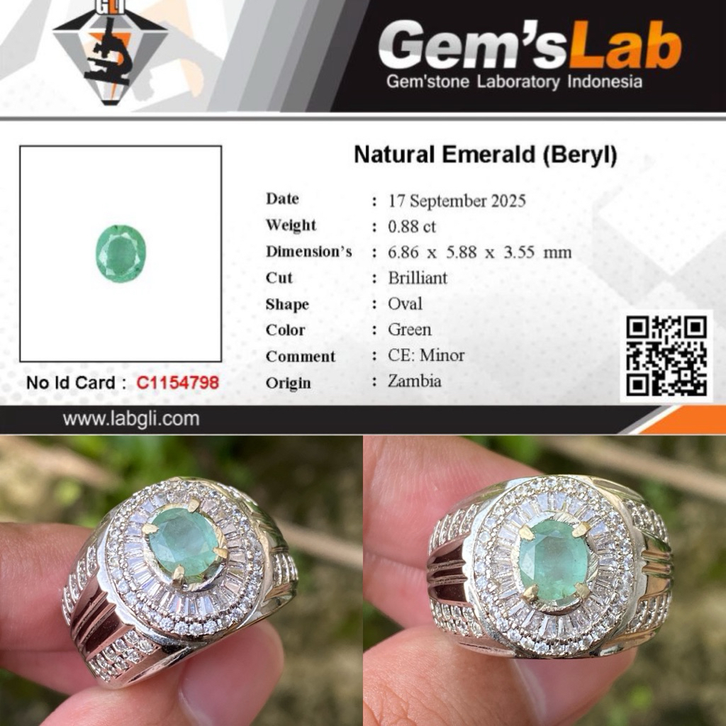 Size 10 - Natural Emerald Beryl (Zamrud) 0,88 ct Minor Treatment Ring Tepper Microsetting Alpaka