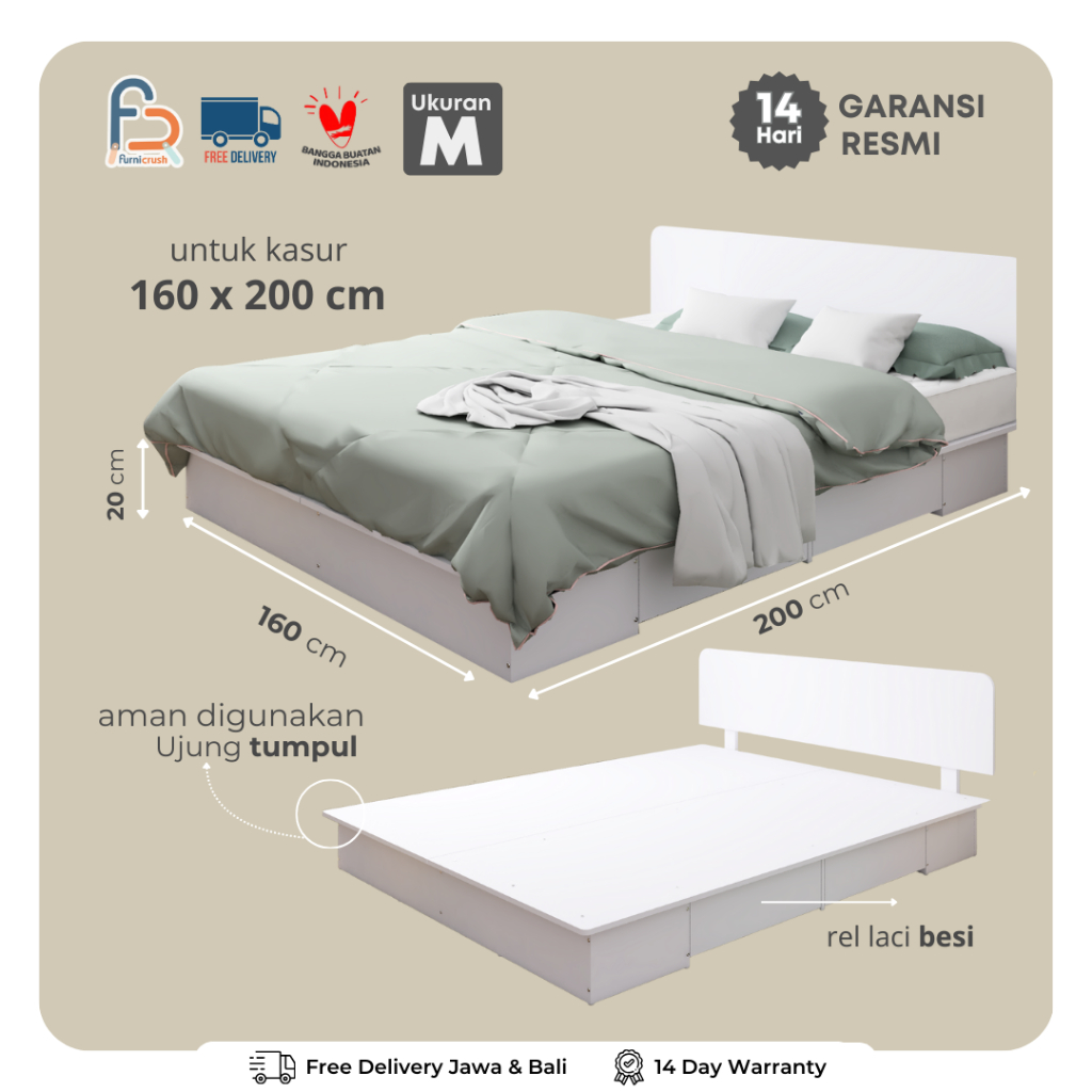 Furnicrush Alas Tempat Tidur / Divan / Divan Headboard / Dipan 160 / Tempat Tidur dengan Laci / Dipa