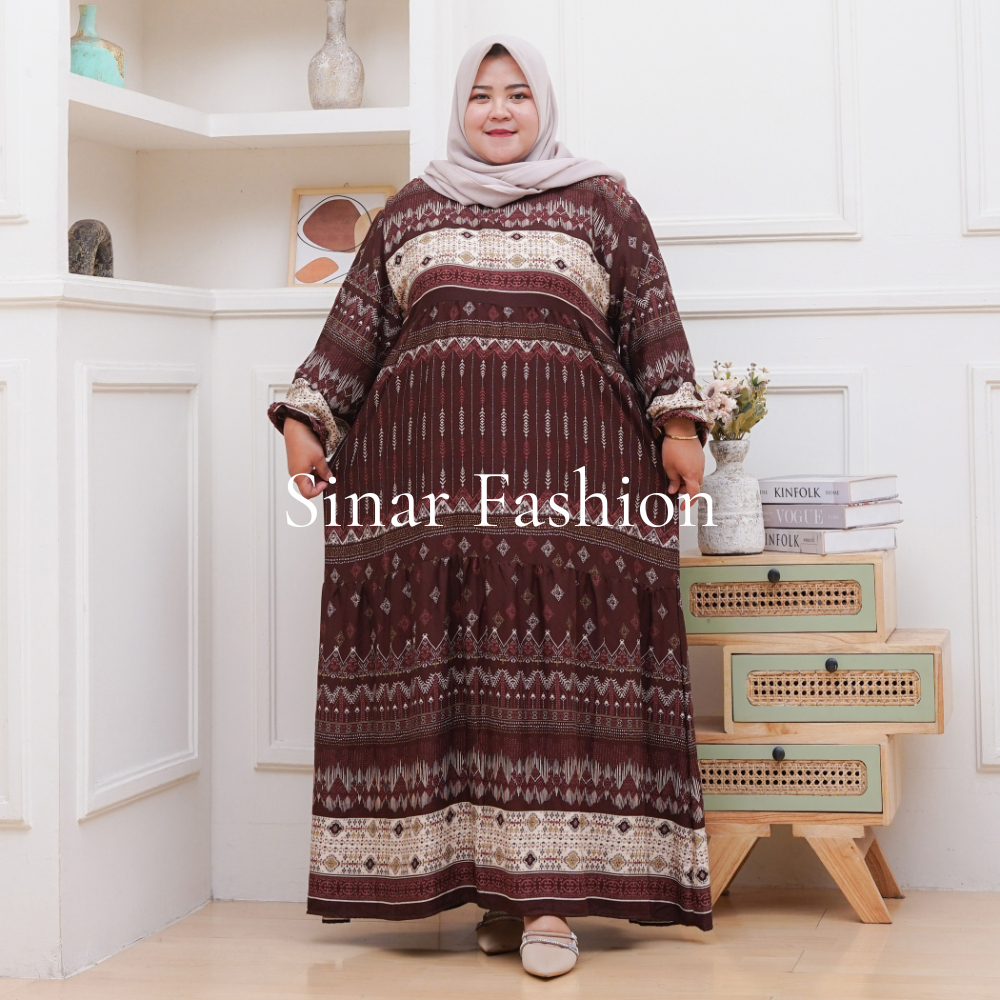 Gamis LD 130 cm Motif Etnik - Gamis Dress Rayon Viscose Premium - Gamis Wanita Muslim Kekinian