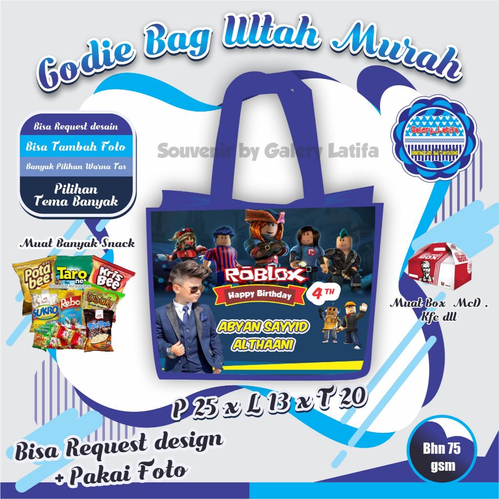 GOODIE BAG ULANG TAHUN CUSTOM /TAS ULTAH MURAH/ TAS TEDAK SITEN ' TEMA  ROBLOX "