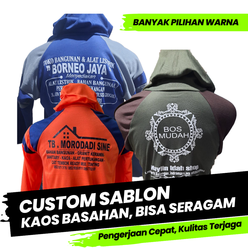 [Custom Sablon + Saku] Kaos Kerja Basahan Proyek Sablon 2 Sisi