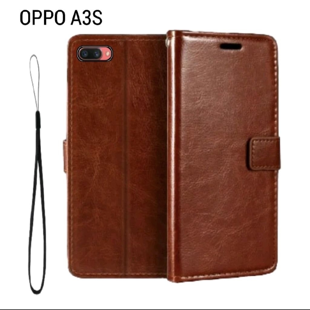 Case Dompet Untuk Oppo A3S Flip Cover Wallet Leather Casing Dompet Kulit