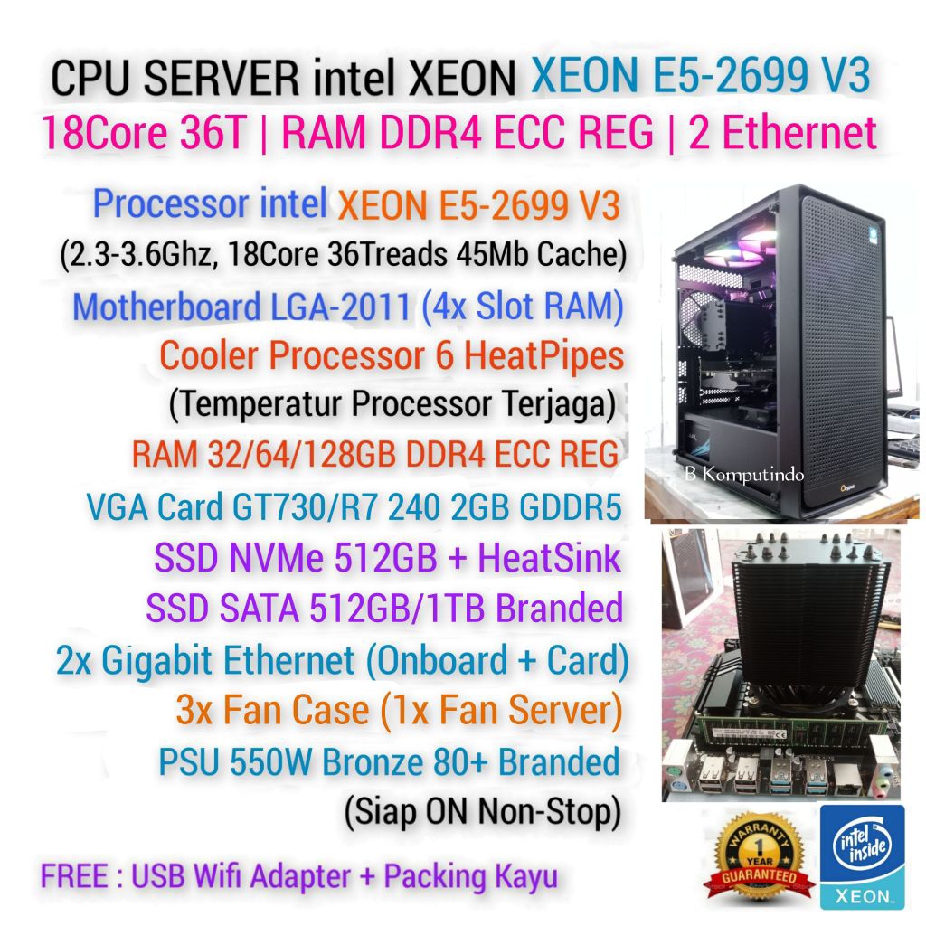 SERVER ANBK CBT XEON E5 18Core 36Treads | RAM DDR4 ECC | SSD | 2 Gigabit Ethernet | SERVER KLINIK RS