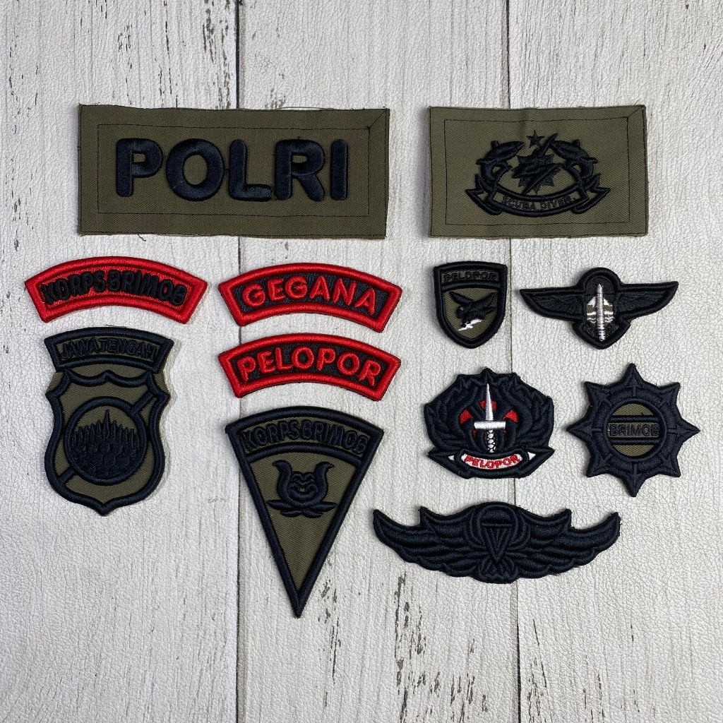 Bet Bordir Timbul BRIMOB HIJAU TEBAL Atribut Roda Gila SAR Brimob Wings Pelopor Brimob Badge Bordir 