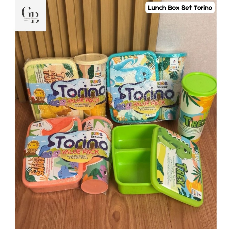 Lunch Box + Gelas Tutup Dinosaurus TORINO - Tempat Bekal + Tempat Minum Dino - Souvenir Ulang Tahun 