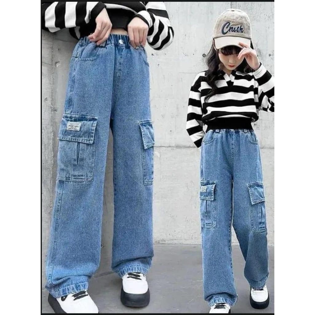 CELANA JEANS CARGO ANAK/CELANA JEANS ANAK PEREMPUAN/JEANS CARGO ANAK