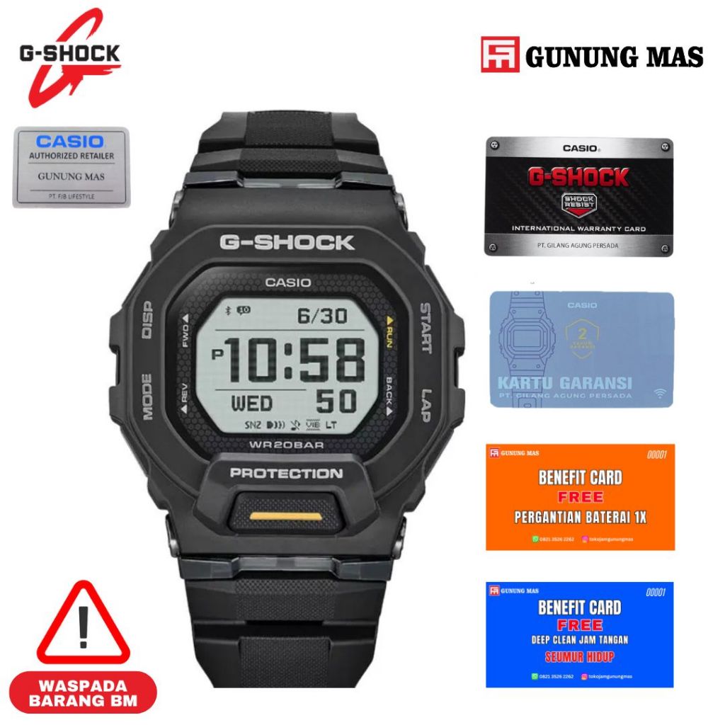 Jam Tangan Wanita Casio G-Shock G-Squad GBD-200-1A1JF Men Digital Dial Black Resin 100% Original