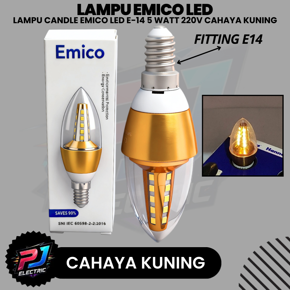 Lampu Candle LED 5W Emico E14 / Lampu Lilin LED 5WATT Cahaya Kuning / Lampu Jantung LED E27 5 WATT E