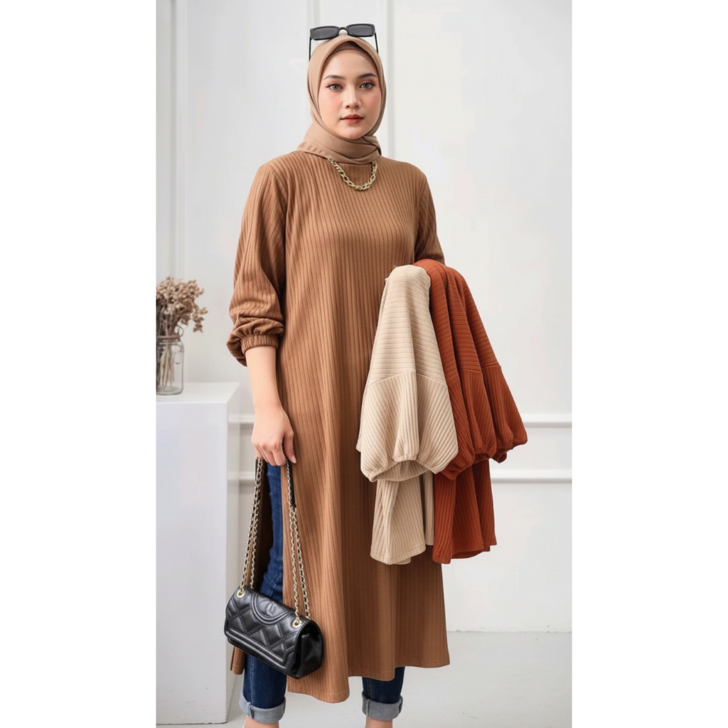 Tania Long Tunik Knit Hornet Premium/ LD 110cm/ Jumbo/ Tunik Knit Hornet / Long Tunik Premium