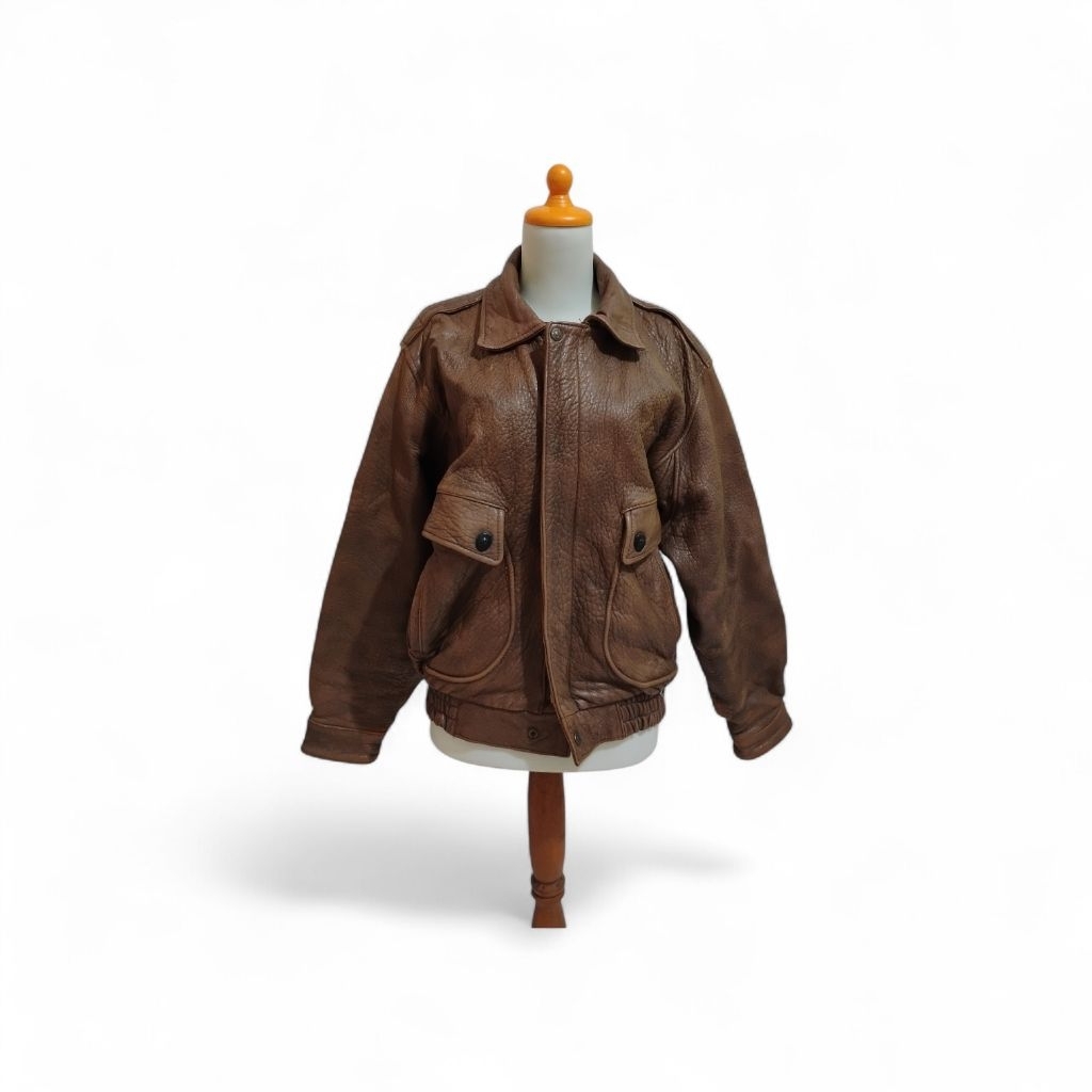 Preloved YMC Flight Brown Leather Jacket / Jaket Kulit Asli Prelove Bekas Second LD  120 cm Ukuran J