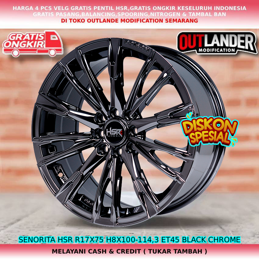 Velg black chrome ring17 untuk mobil Binguo| Confero| Formo| Cloud| Alvez| dll velg hsr Senorita R17