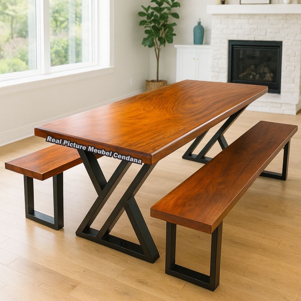 Meja Makan Minimalis Kayu Trembesi Meja Makan Kaki Besi Meja Makan Kayu Trembesi Meja Makan Set Mini
